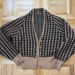 Astr Houndstooth Knit Cardigan in Black and Brown